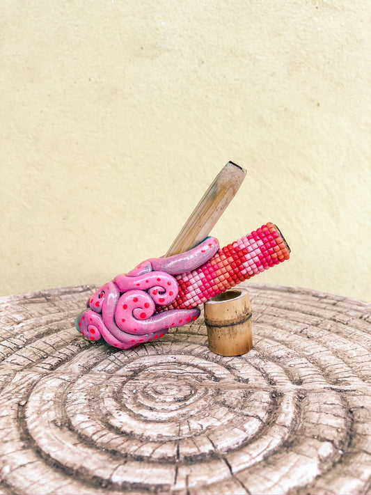 Kuripe de poder - rosa com vermelho e pulseira